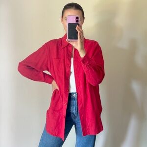 100% Linen Vintage Red Long Sleeve Button Down